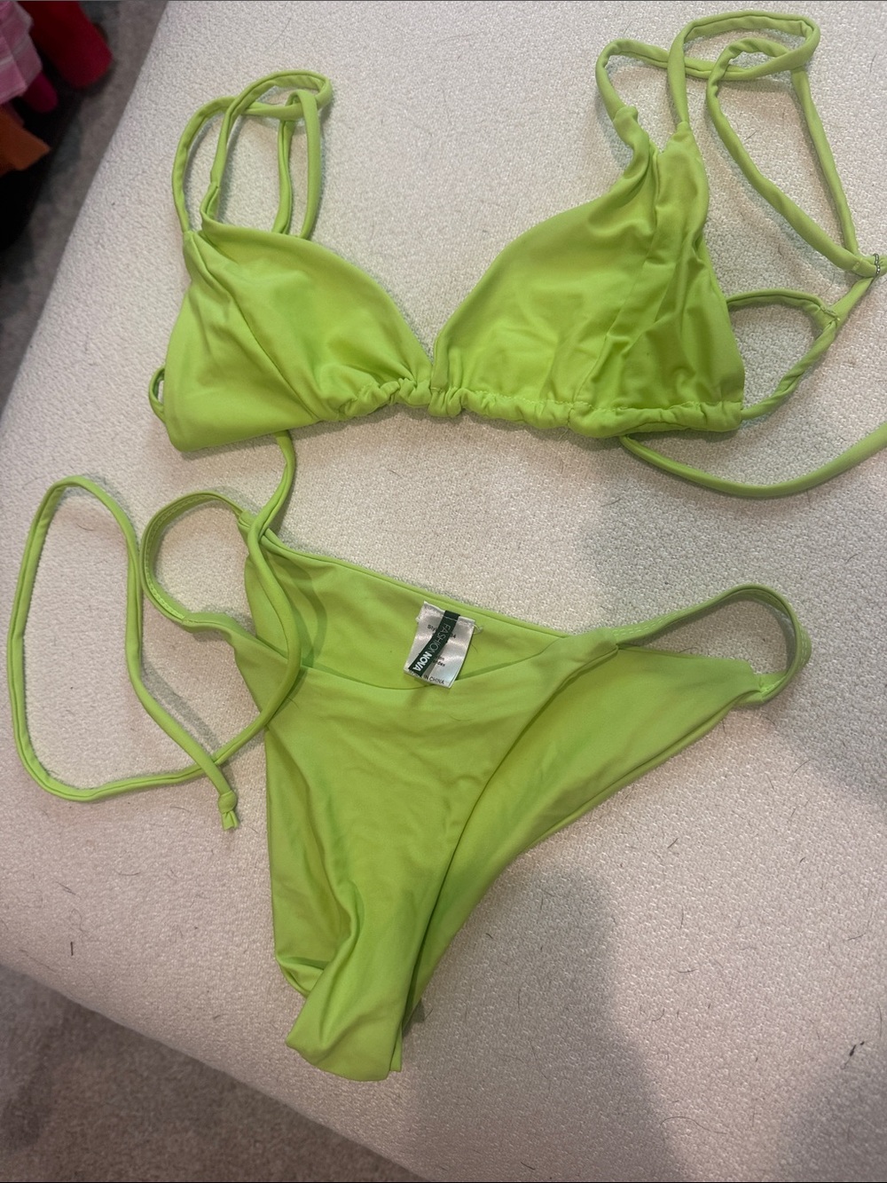 Fashion Nova Neon Lime Triangle String Bikini Set